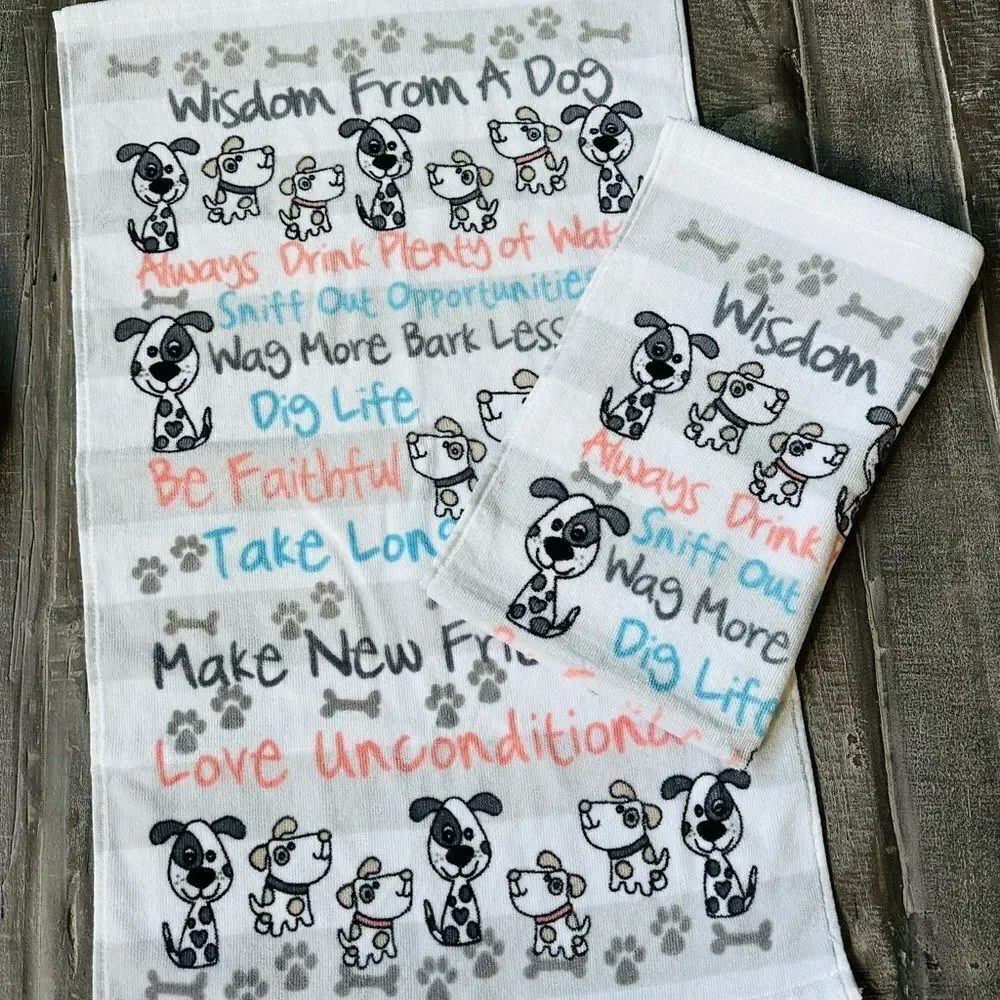 Dog Wisdom Puppy Dog Stripe Bathroom Hand Towel